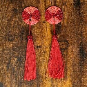 Handmade Red Bows Burlesque Pasties with Tassels & Spinners